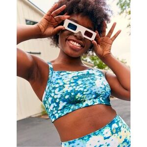 Aerie Blue and Green Floral Tie-Dye Sports Bra in Size XL
